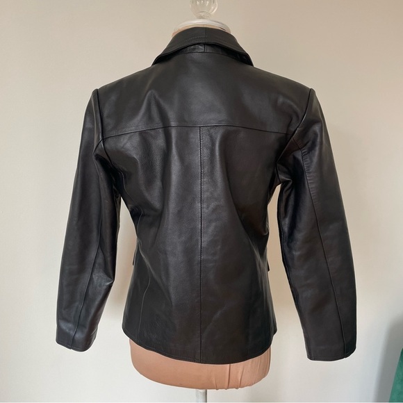 World of Leather WL Black Genuine Leather 3 Button Blazer Jacket EUC Size XS - Picture 3 of 6